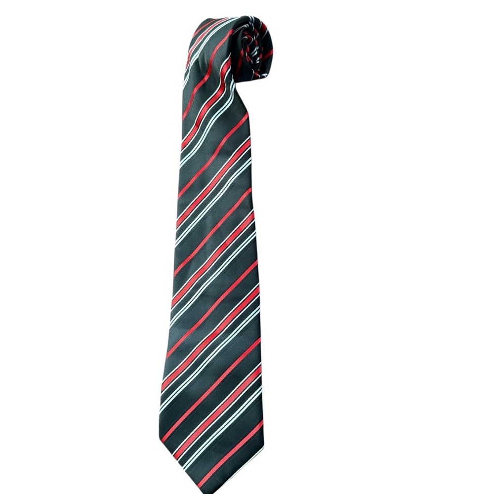 Boss Hugo Boss Mens Handmade Silk Neck Tie Black and Red Striped 59”